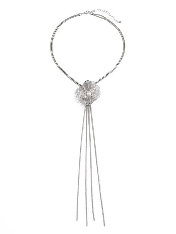 Flower Shape Tasseled Necklaces Accessories: SILVER
