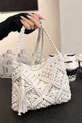 Woven Bohemian Tassel Crochet Shoulder Bag-IVORY