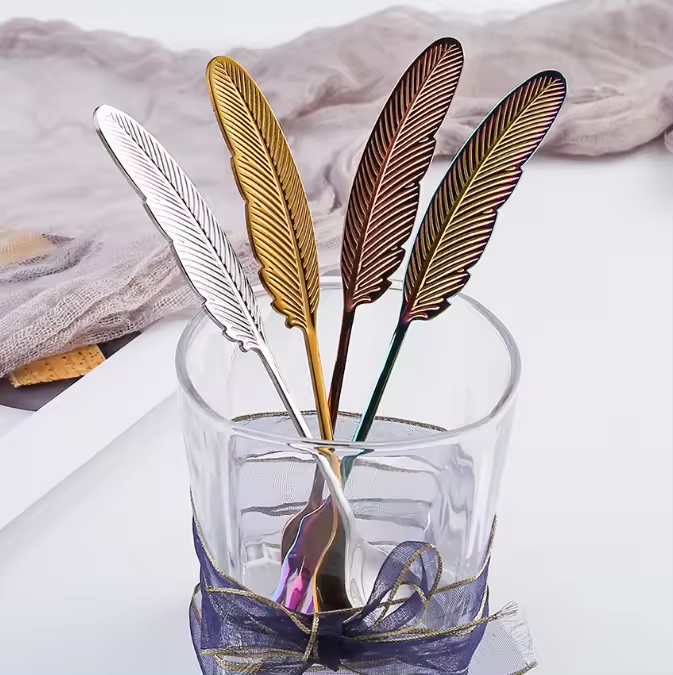 Feather Spoon - For Tea, Coffee, Dessert: Silver