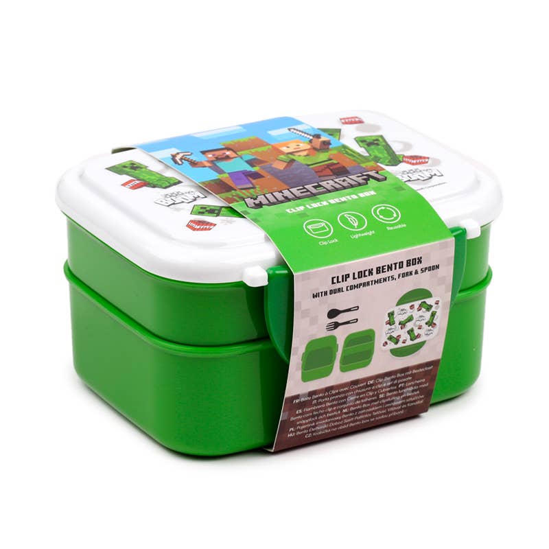 Minecraft Creeper & TNT Clip Lock Bento Lunch Box & Cutlery
