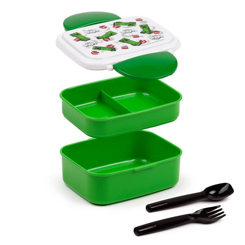 Minecraft Creeper & TNT Clip Lock Bento Lunch Box & Cutlery