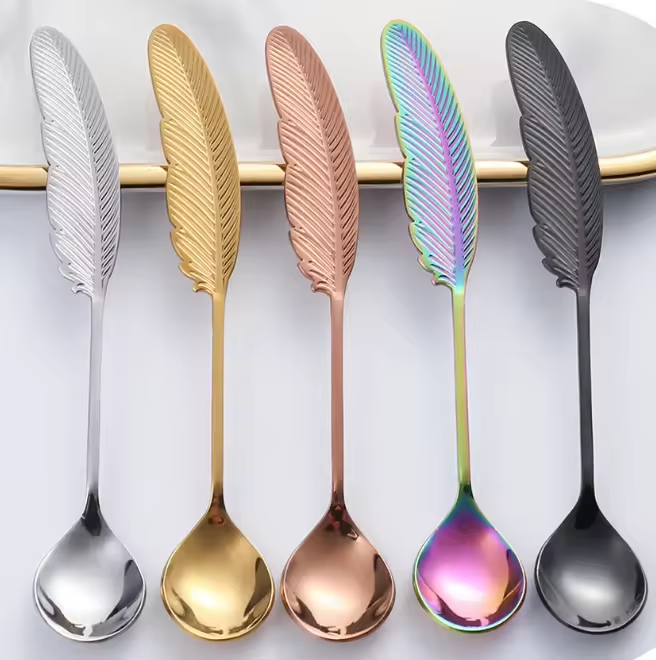 Feather Spoon - For Tea, Coffee, Dessert: Silver