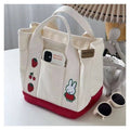 Cute Rabbit Embroidered Canvas Tote Bag: Red