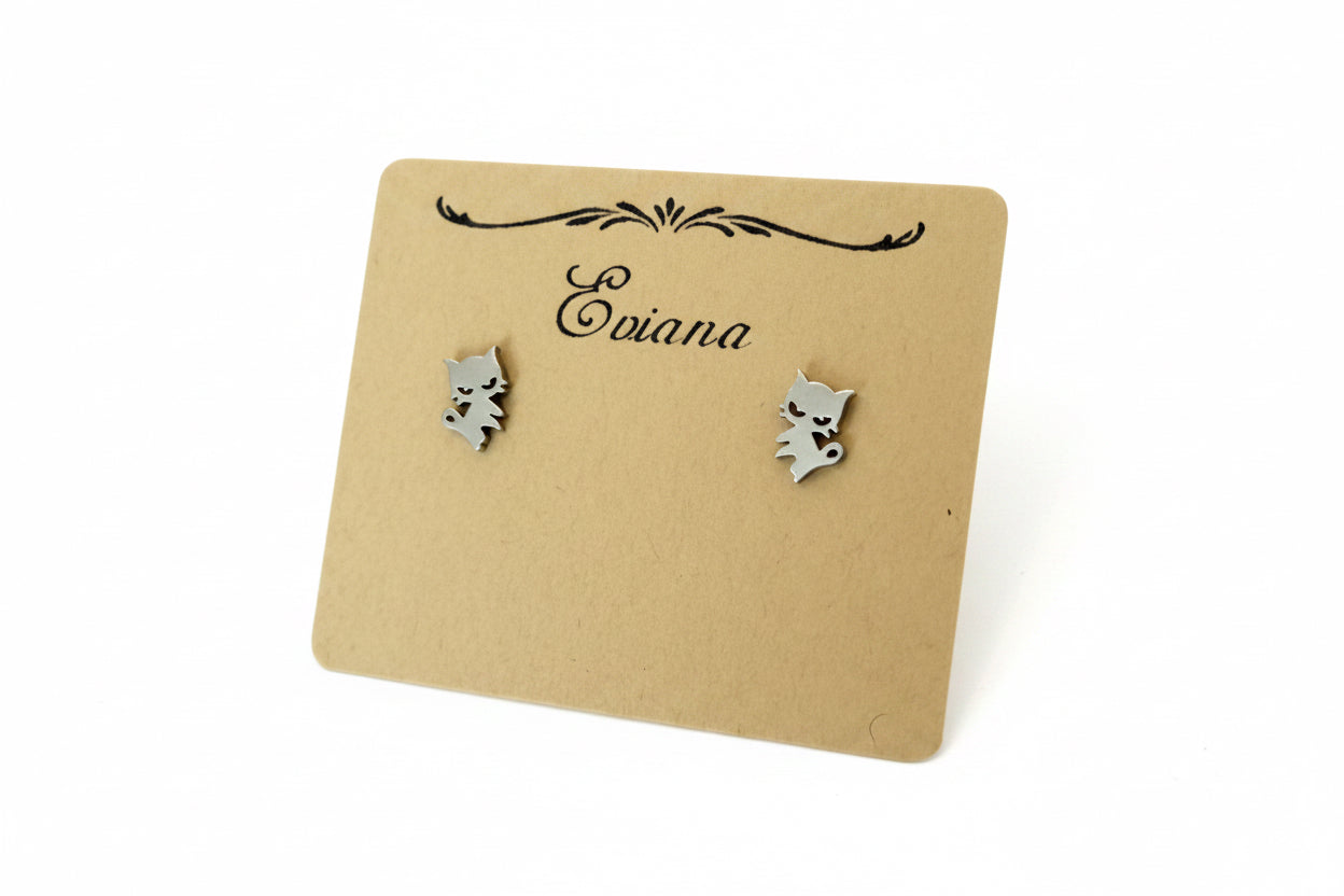 Cute Stainless Steel Animal Stud Earrings-Silver Cat