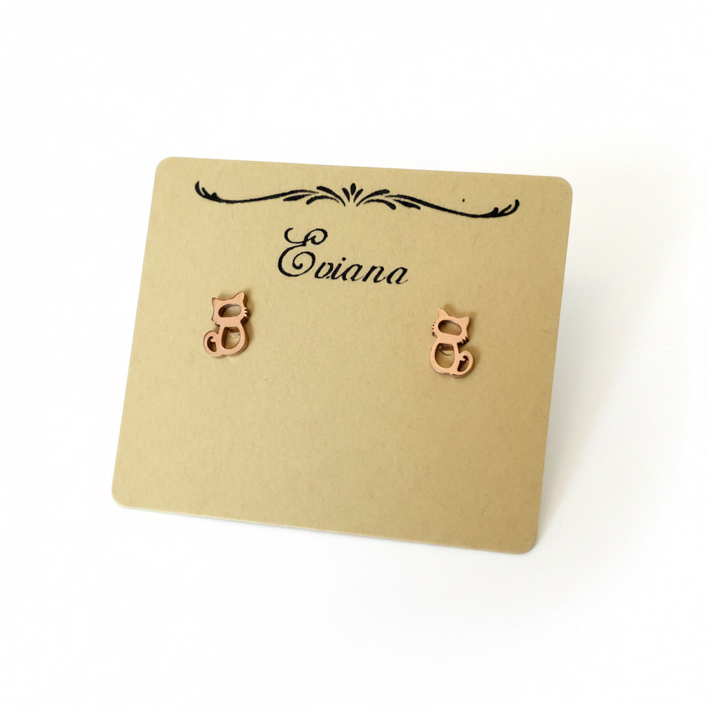 Cute Stainless Steel Animal Stud Earrings-Rose Gold kitten