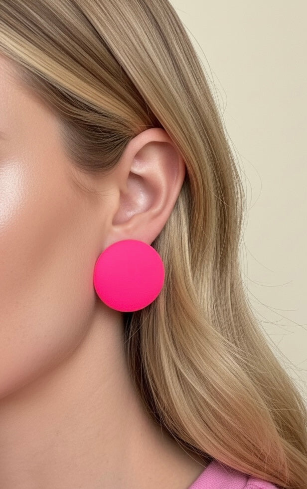 Geometric Fluorescent Pink Earrings-Circle