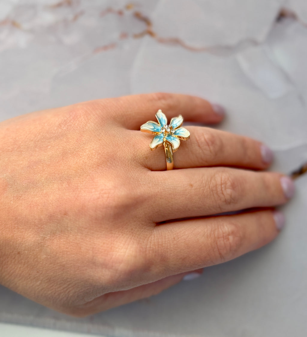 Oil Drop Flower Ring-Blue/White