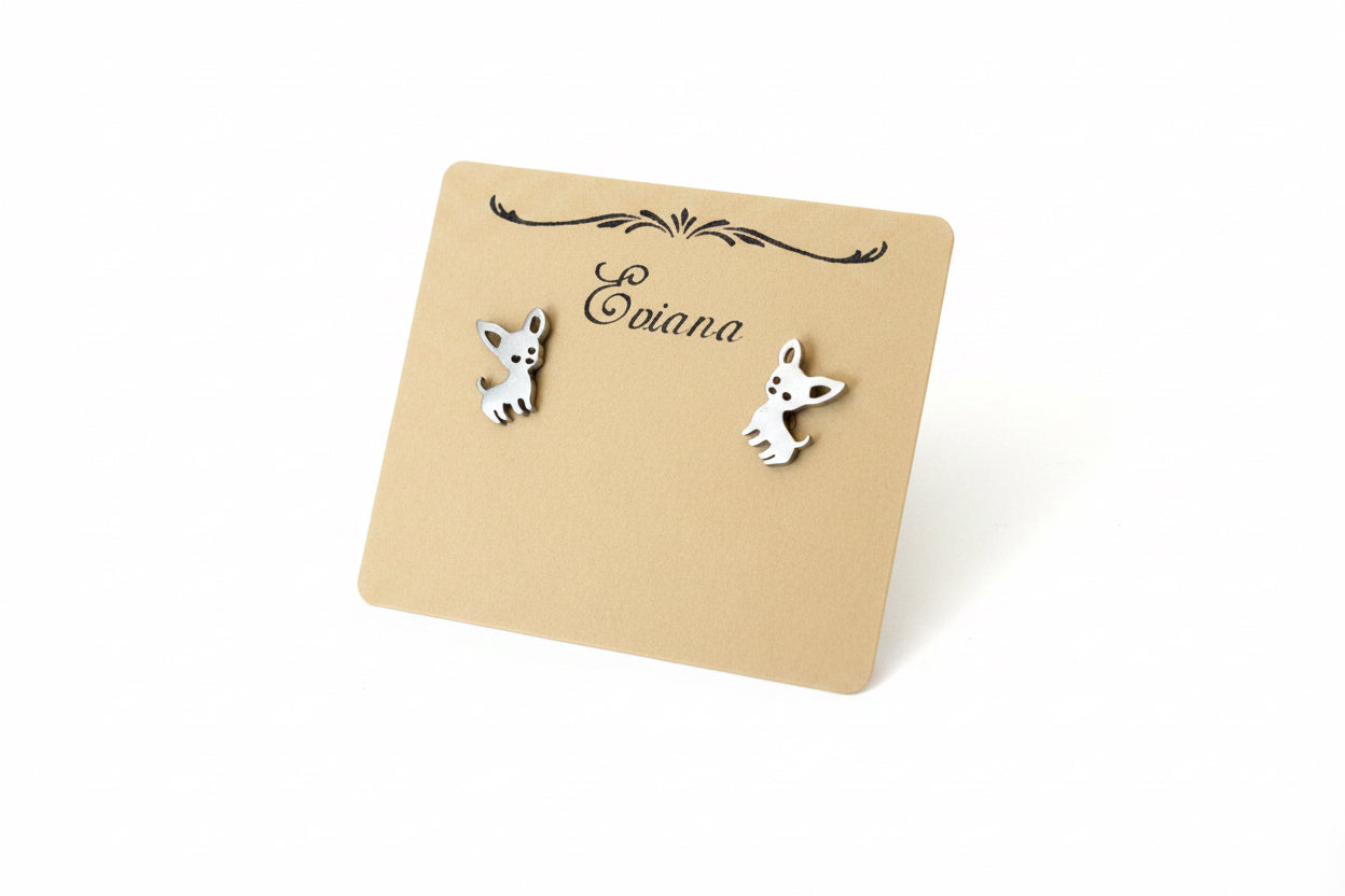 Cute Stainless Steel Animal Stud Earrings-Silver Chihuahua