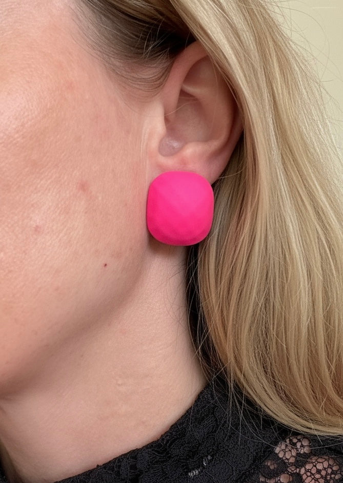 Geometric Fluorescent Pink Earrings