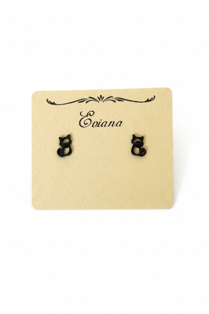 Cute Stainless Steel Animal Stud Earrings-Black kitten