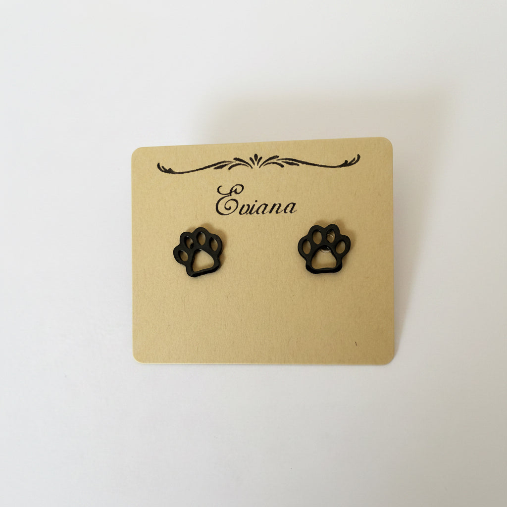 Cute Stainless Steel Animal Stud Earrings-Black Paw Print