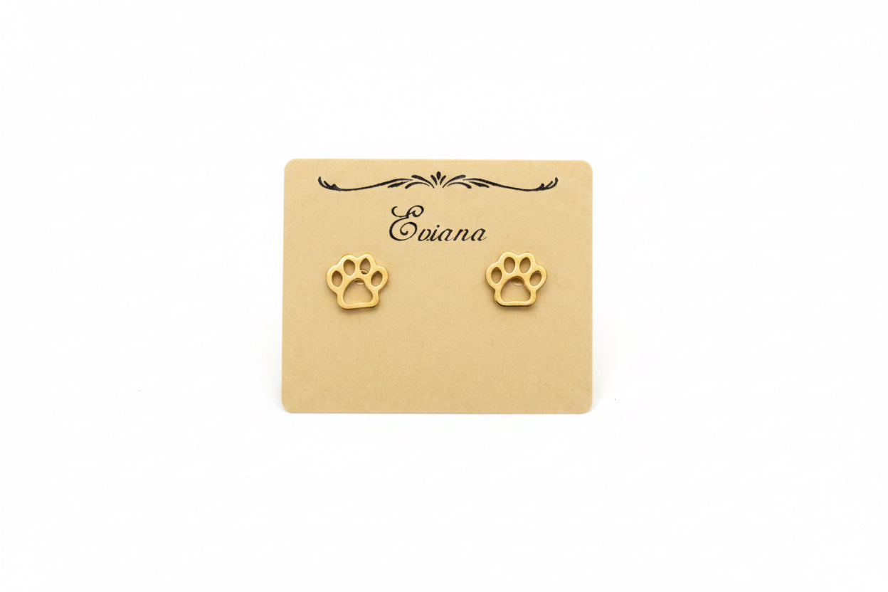 Cute Stainless Steel Animal Stud Earrings-Gold Paw Print