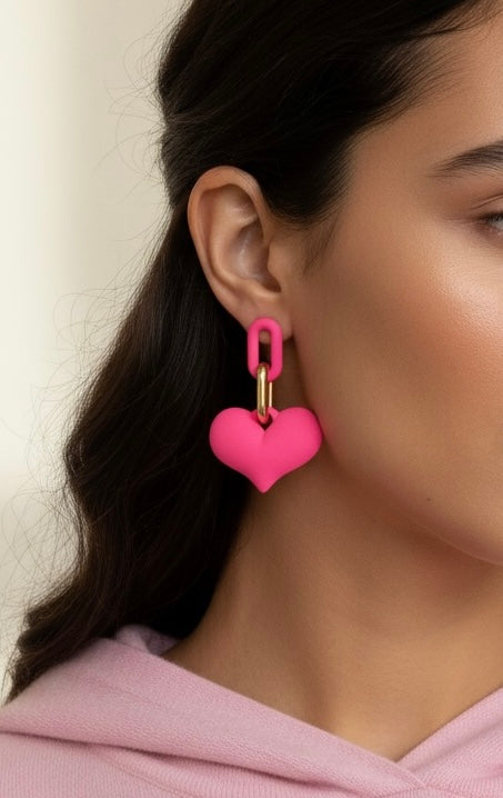 Geometric Fluorescent Pink Earrings- Heart