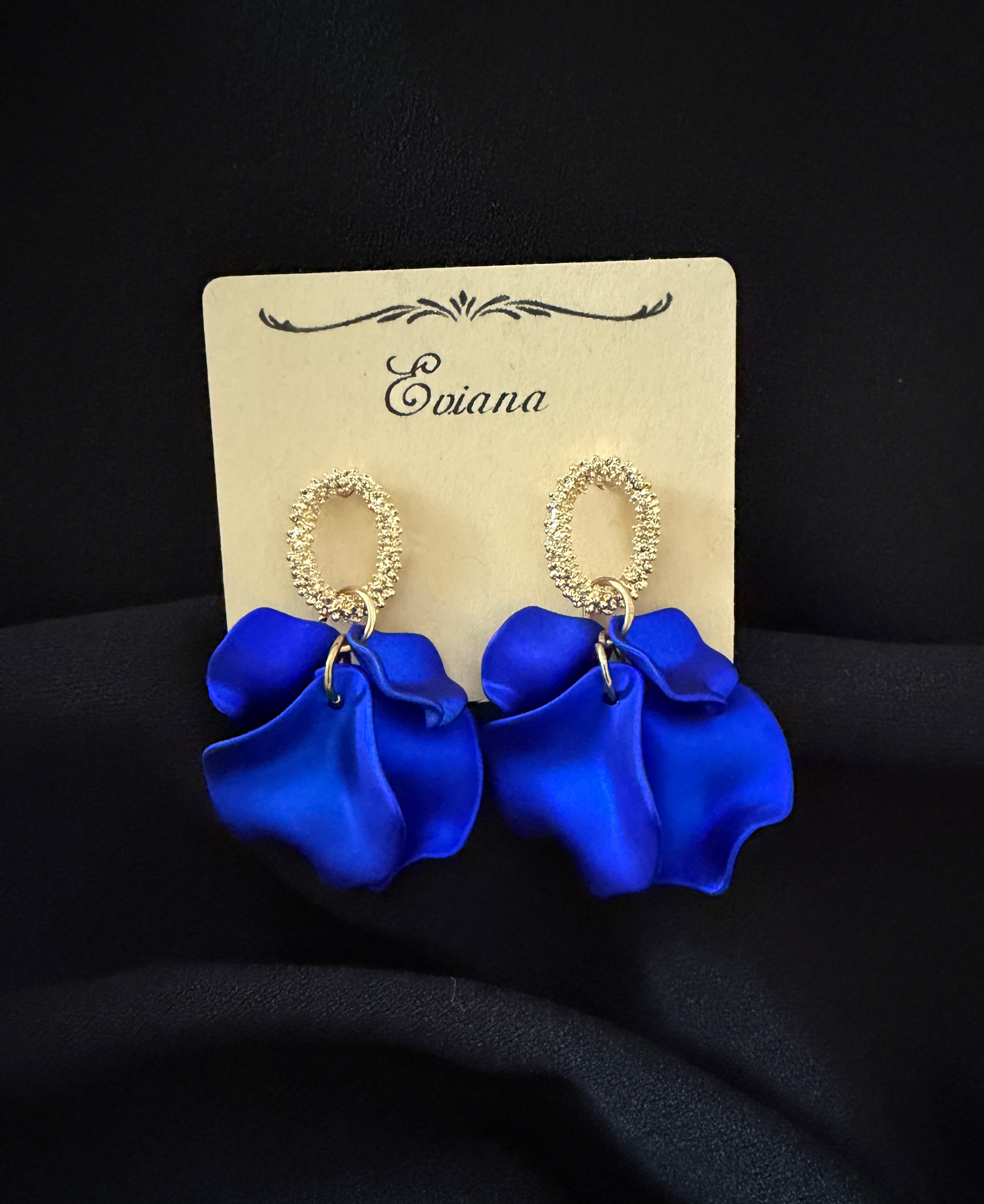Flower Petal Dangle Earrings- Blue
