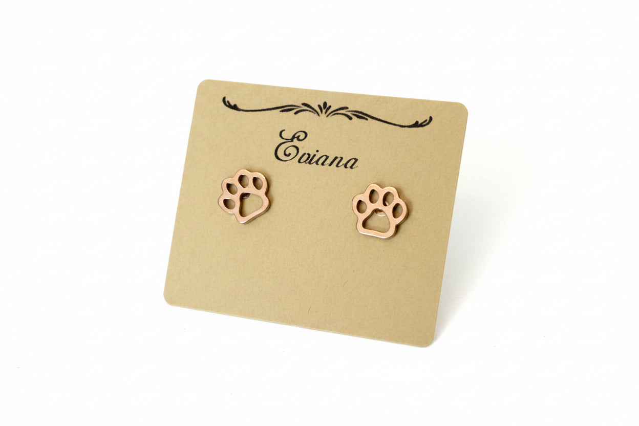 Cute Stainless Steel Animal Stud Earrings-Rose Gold Paw Print
