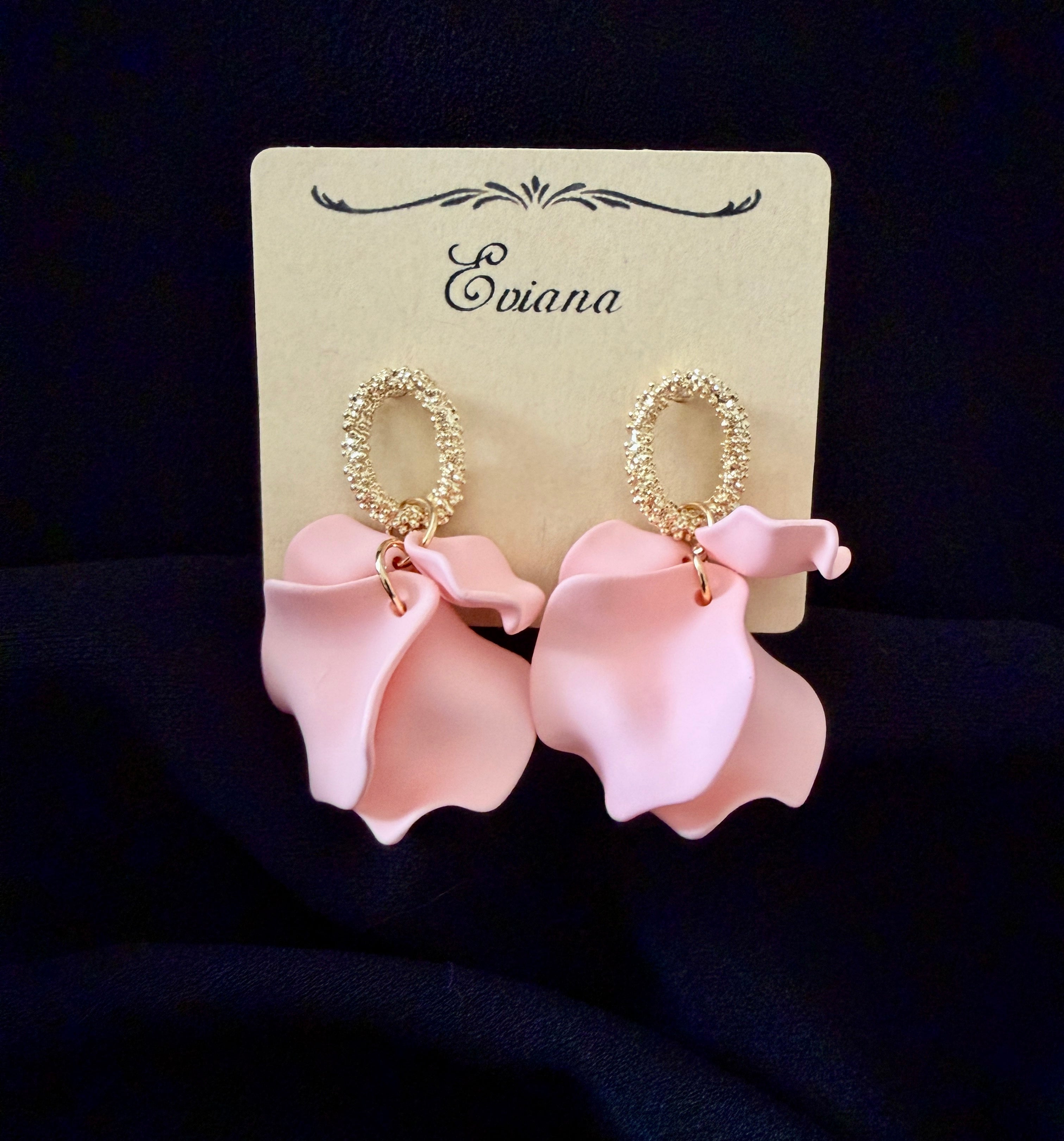 Flower Petal Dangle Earrings-Pink