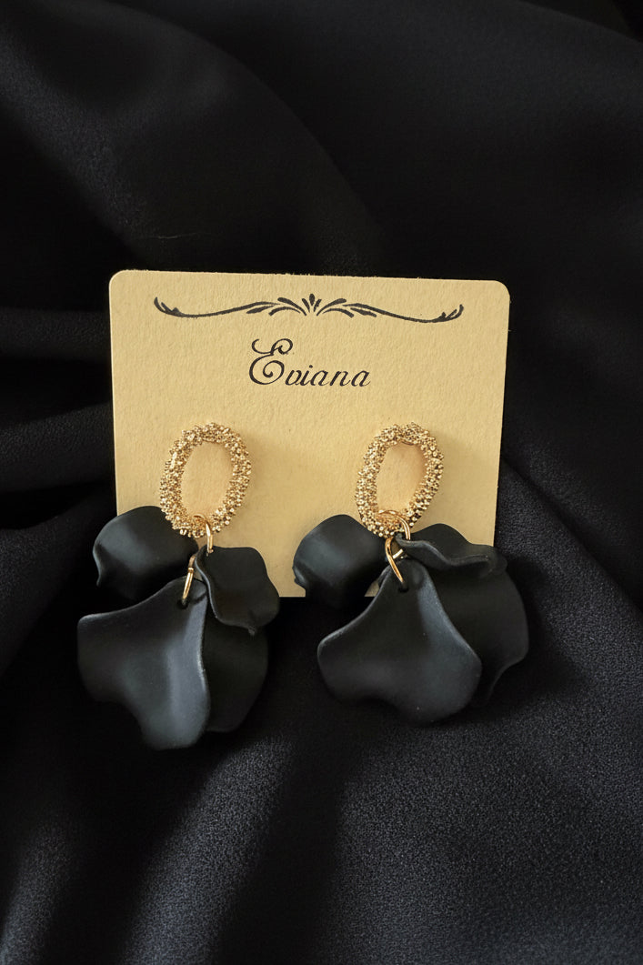 Flower Petal Dangle Earrings- Black