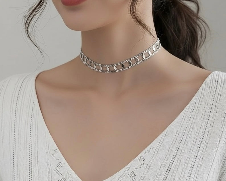Double Layer Necklace-Irregular Rhombus Sequin Geometric Choker