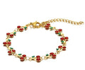Stainless Steel Bracelet Women Bohemian Enamel Cherry Pendant Adjustable-Gold-Red