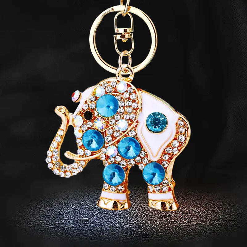 Crystal Rhinestone Elephant Keychain-Blue