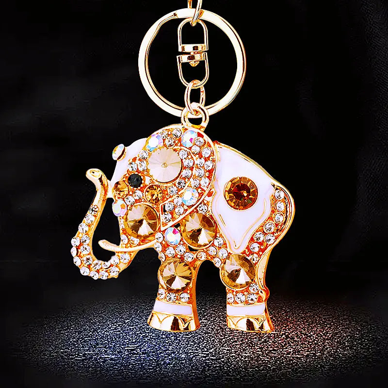 Crystal Rhinestone Elephant Keychain-Yellow
