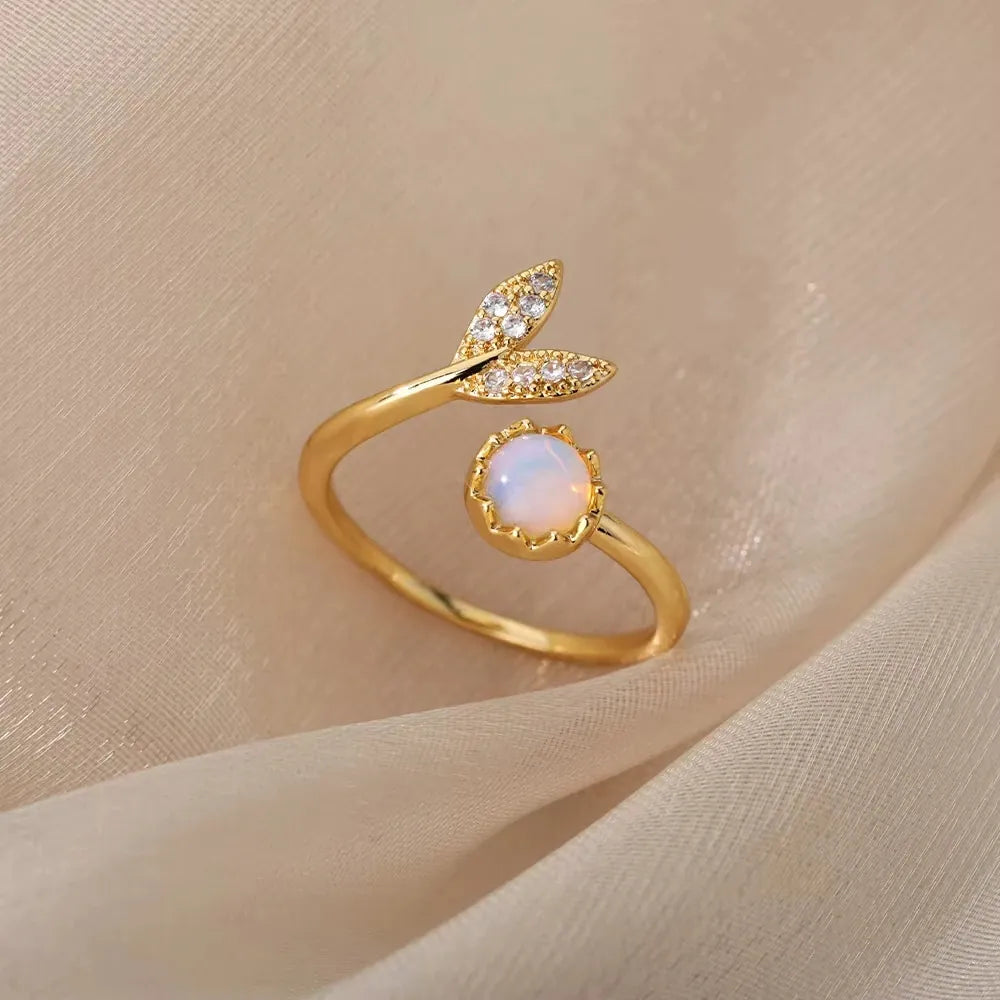 Adjustable Ring- Artificial Opal Leaf