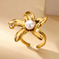 Adjustable Ring-Stainless Steel Pearl Flower