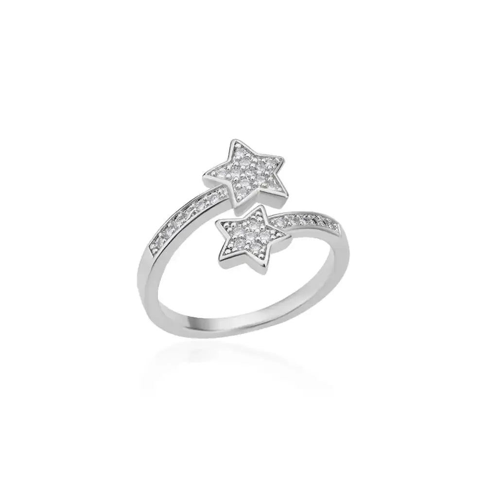 Adjustable Ring-Silver Double Star
