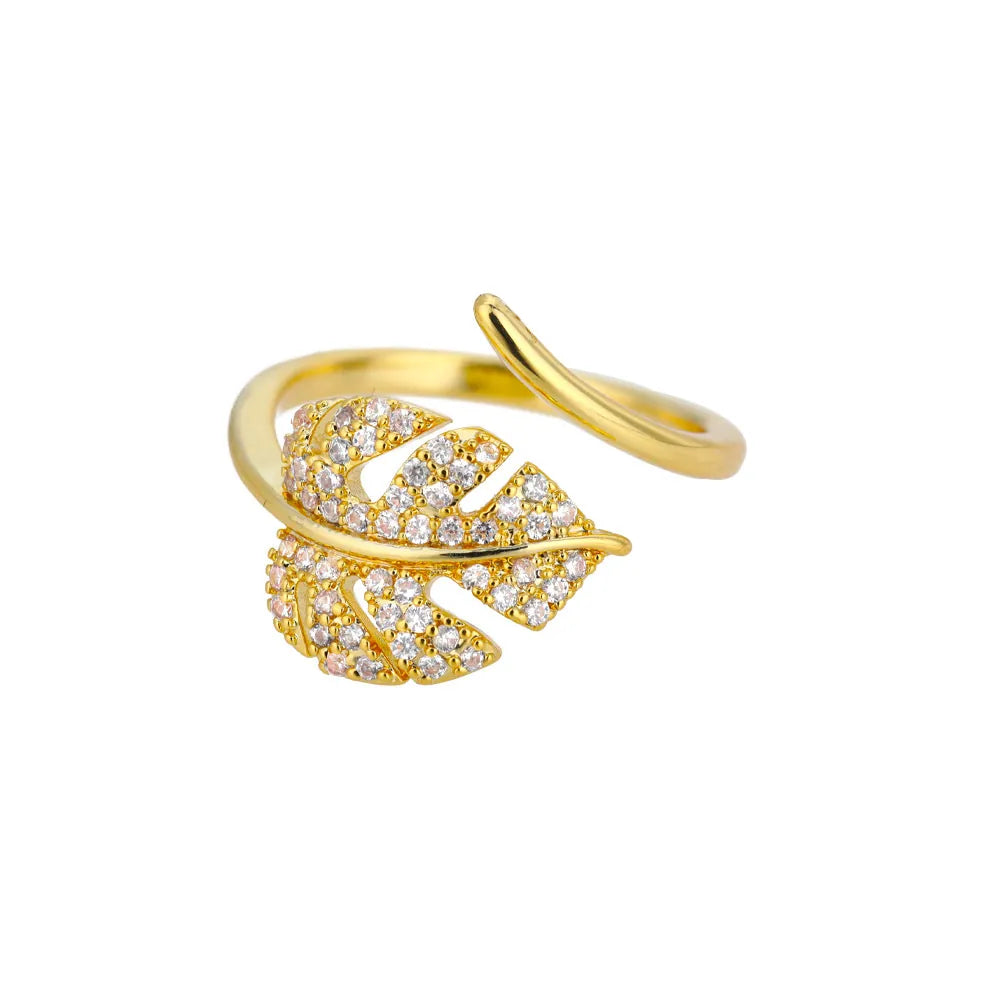 Adjustable Ring- Gold Full Drill Leaf