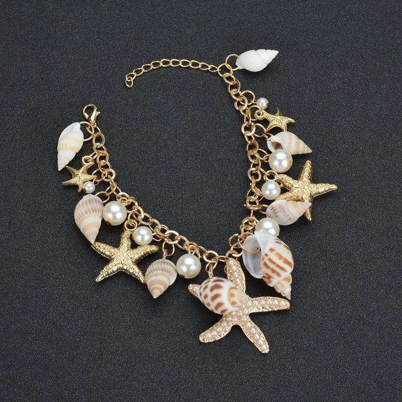 Elegant Bohemian Shell Starfish Charm Bracelet-Gold