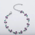 Stainless Steel Bracelet Women Bohemian Enamel Cherry Pendant Adjustable-Silver-Purple