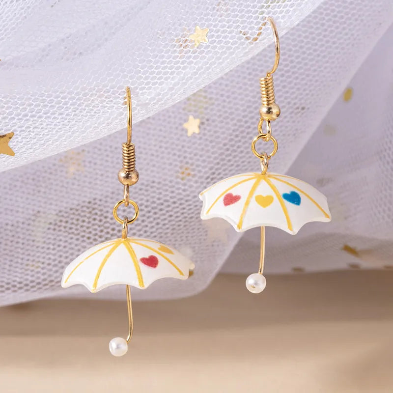 Mini Umbrella Shape Dangle Earrings-Heart Patern