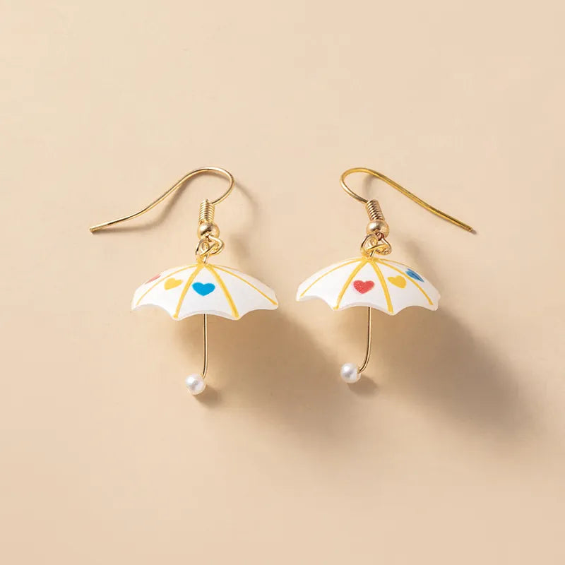 Mini Umbrella Shape Dangle Earrings-Heart Patern