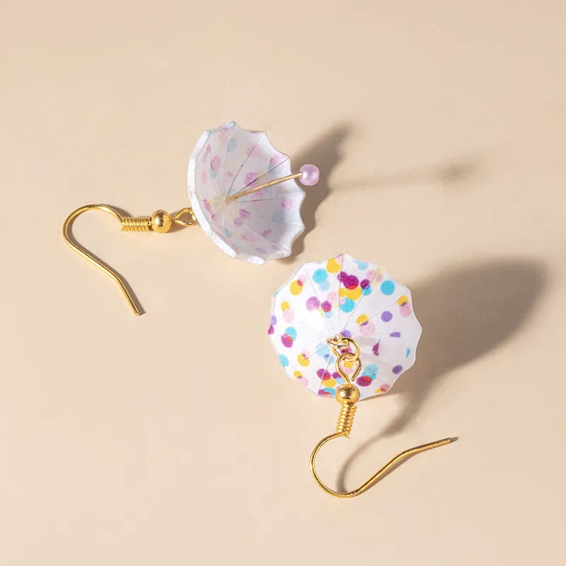 Mini Umbrella Shape Dangle Earrings- Polka Dots