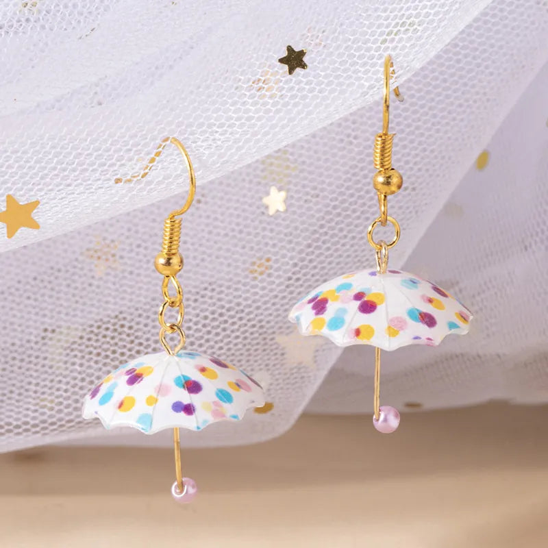 Mini Umbrella Shape Dangle Earrings- Polka Dots