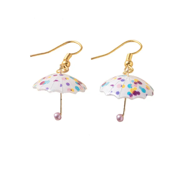 Mini Umbrella Shape Dangle Earrings- Polka Dots