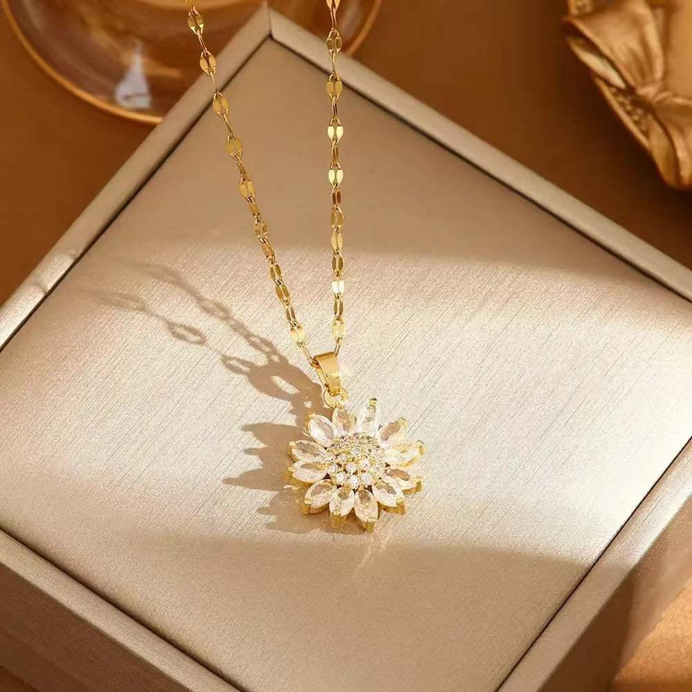 Stainless Steel Pendant Necklaces- Sunflower