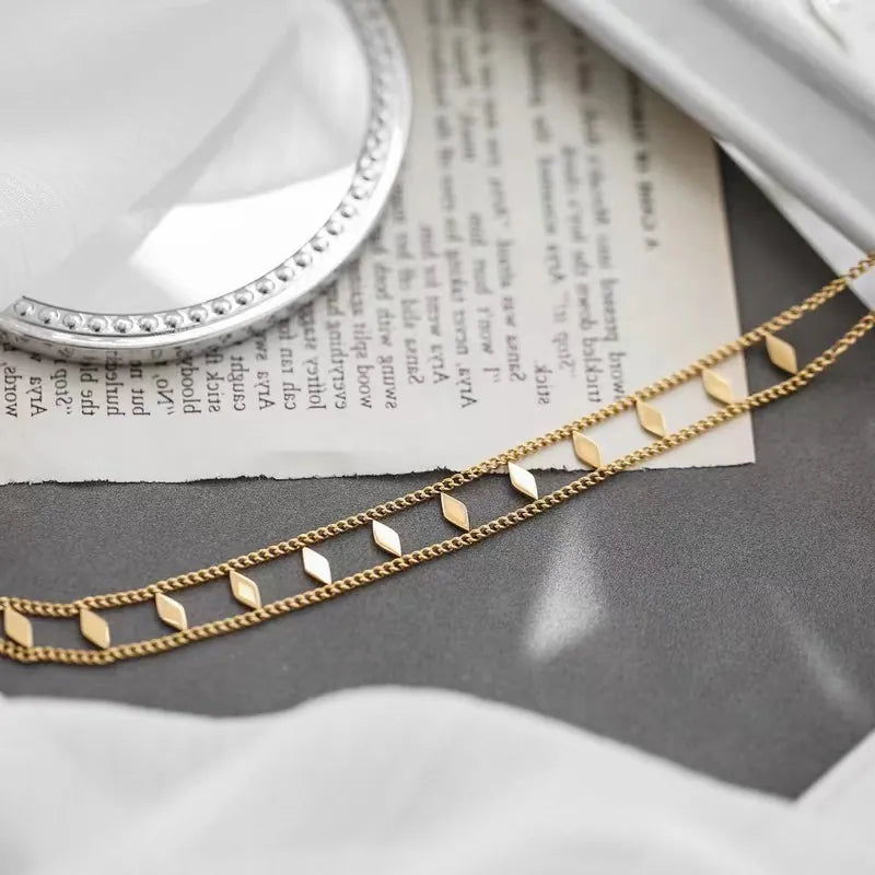 Double Layer Necklace-Irregular Rhombus Sequin Geometric Choker-Gold