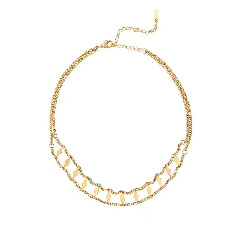Double Layer Necklace-Irregular Rhombus Sequin Geometric Choker-Gold
