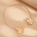 Elegant Flower Choker Necklace -Open Front Floral Petal-Gold