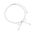 Elegant Bowknot Imitation Artificial Pearl Choker Necklace-White-Silver
