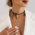 Elegant Bowknot Imitation Artificial Pearl Choker Necklace-Black-Gold