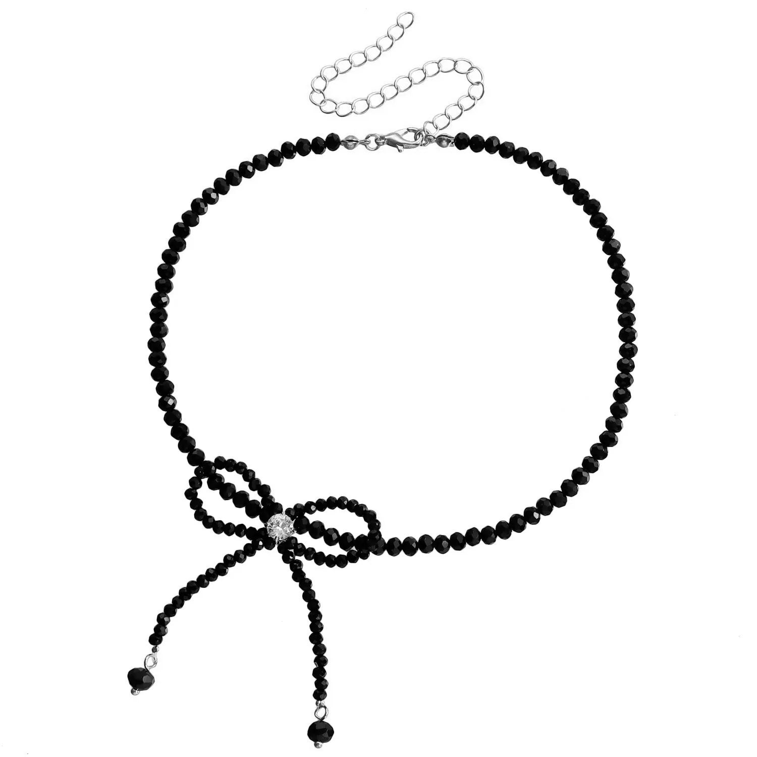 Elegant Bowknot Imitation Artificial Pearl Choker Necklace-Black-Silver