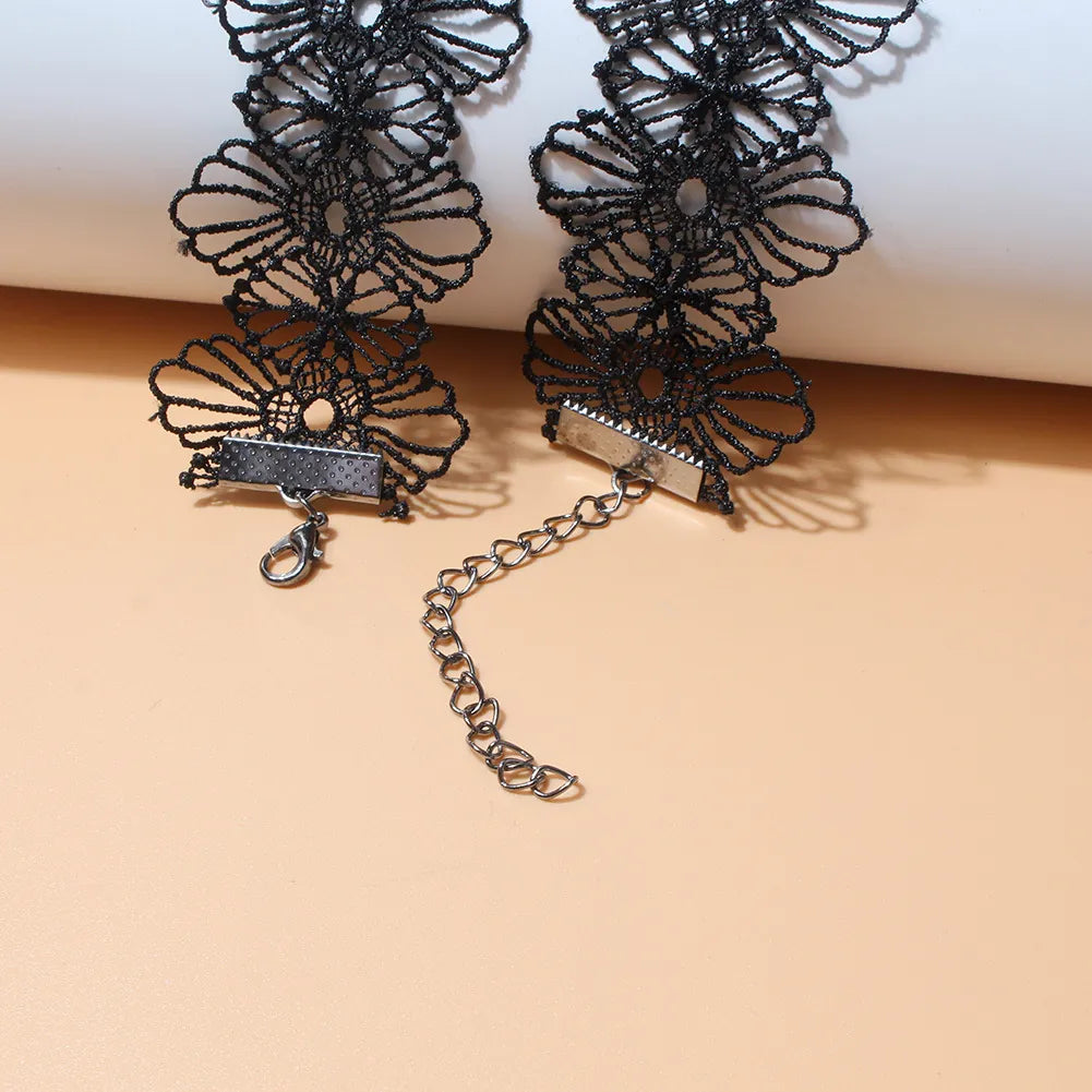 Vintage Gothic Choker Necklace Black Lace With Water Drop Acrylic Beads