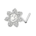 L-Shaped Nose Stud-Silver Flower with Smiley Face