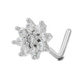 L-Shaped Nose Stud-Silver Flower