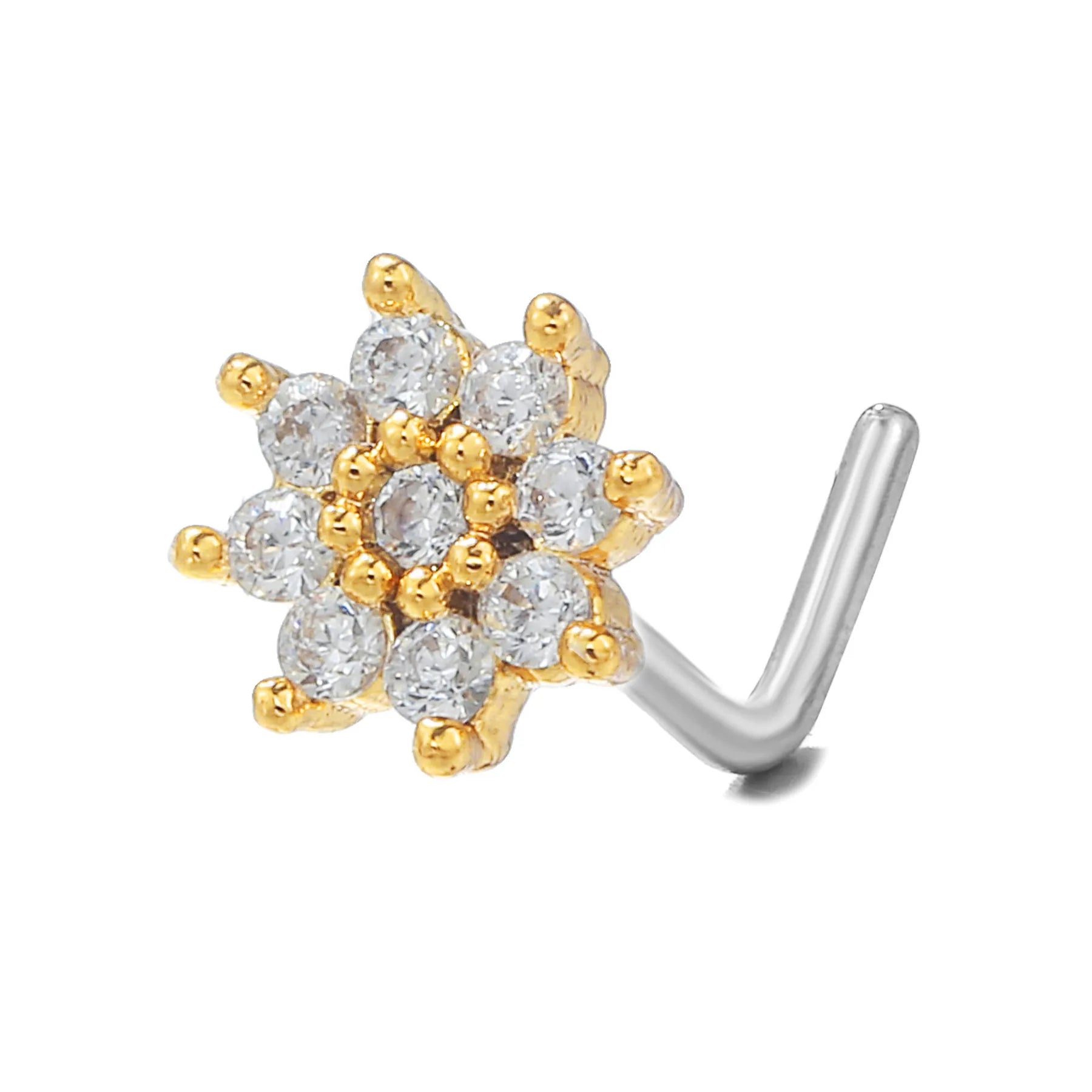 L-Shaped Nose Stud-Gold Flower