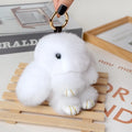 Soft Faux Fur Rabbit Pendant Keychain With Metal Ring-White