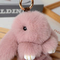 Soft Faux Fur Rabbit Pendant Keychain With Metal Ring-Dusty Pink