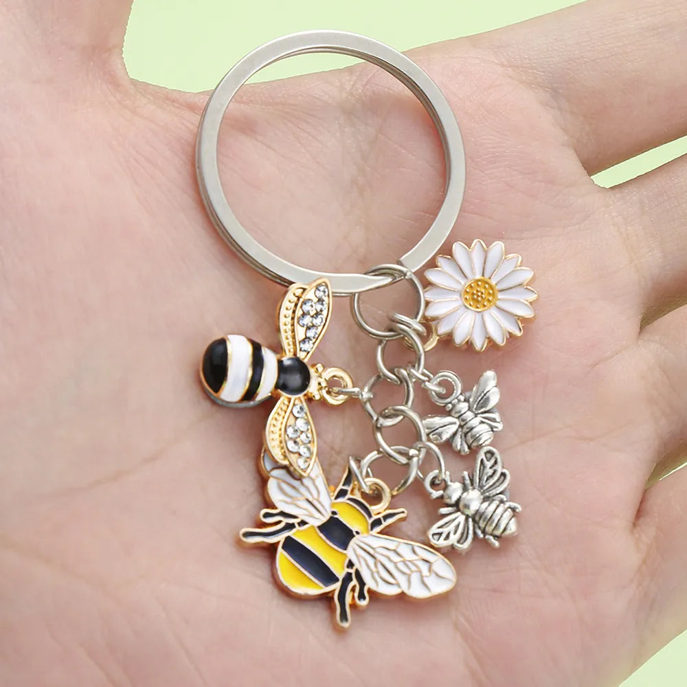 Cute Bee Butterfly Flower Enamel Keychain